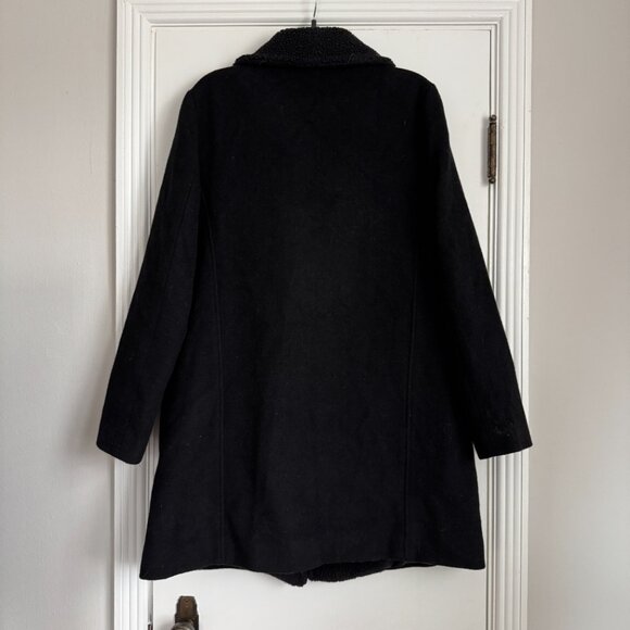 LOFT Wool Blend Long Coat Sherpa Jacket Black Size Medium - Picture 5 of 5